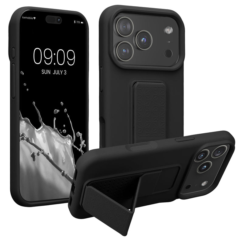 kwmobile Handyhülle für Apple iPhone 17 Pro Hülle - TPU Silikon Case mit Fingerhalter und Stand - Schutzhülle Cover in Schwarz Schwarz  