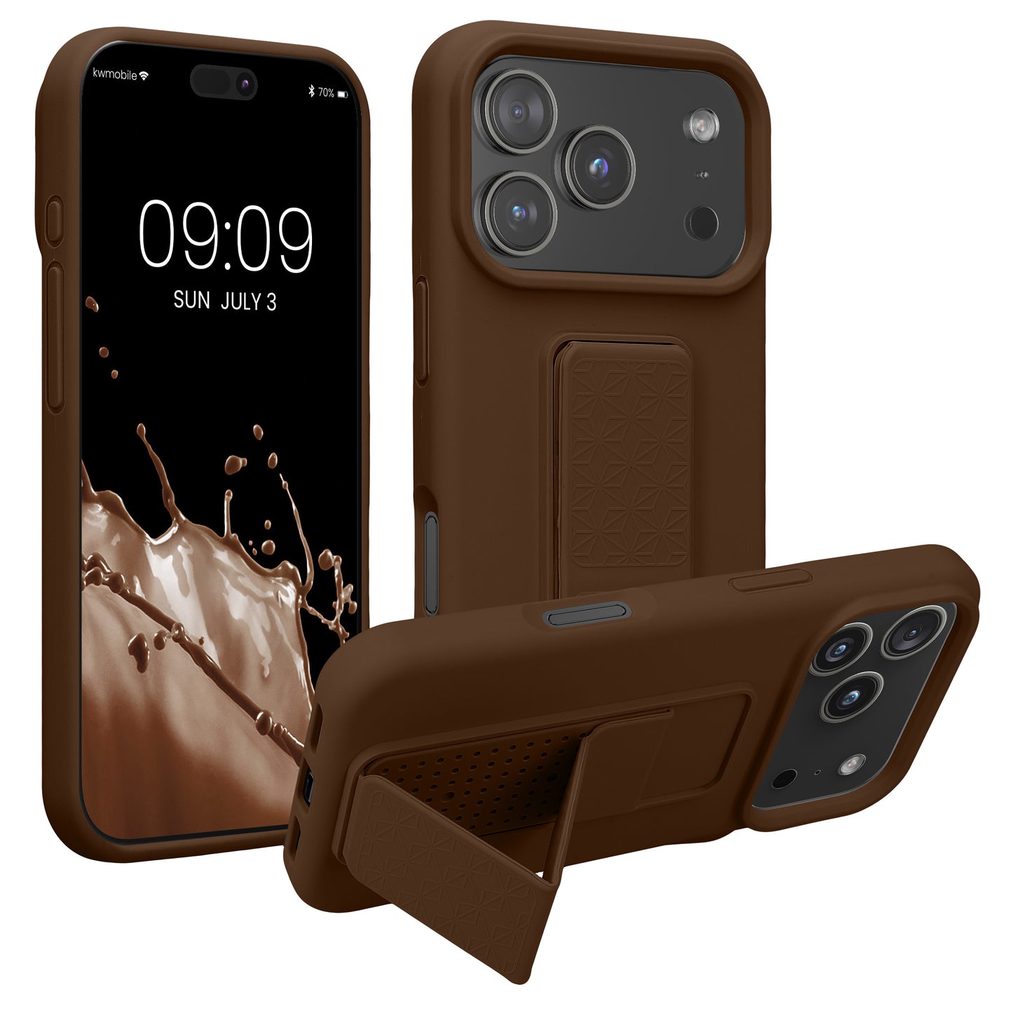 kwmobile Handyhülle für Apple iPhone 17 Pro Hülle - TPU Silikon Case mit Fingerhalter und Stand - Schutzhülle Cover in Chocolate Chocolate  