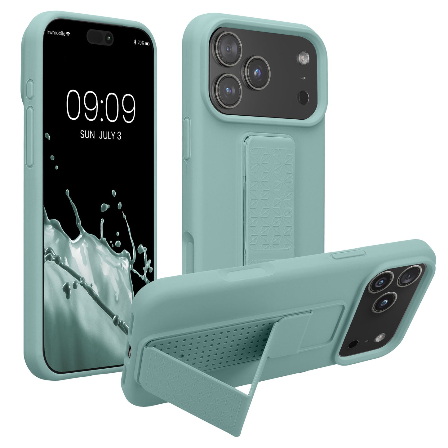 kwmobile Handyhülle für Apple iPhone 17 Pro Max Hülle - TPU Silikon Case mit Fingerhalter und Stand - Schutzhülle Cover in Mintgrün Mintgrün  