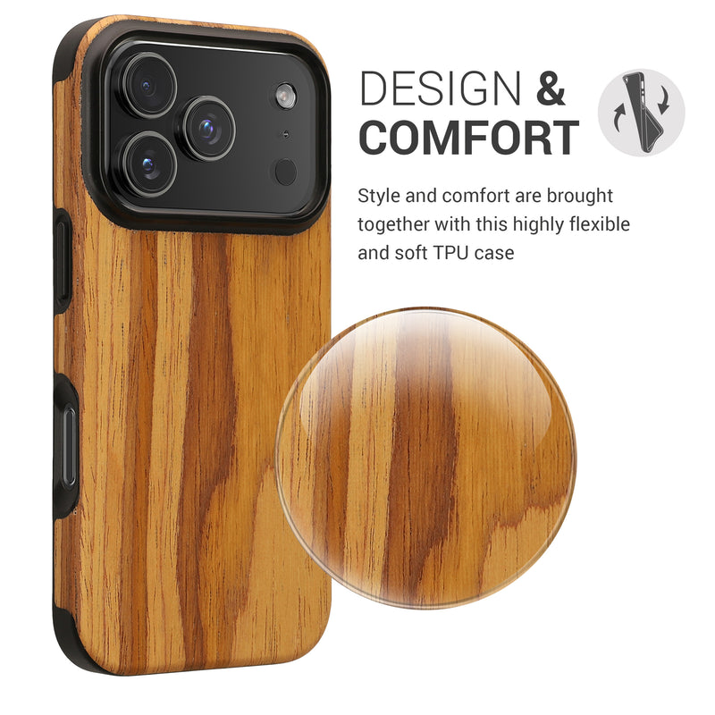 kwmobile Hülle kompatibel mit Apple iPhone 17 Pro - Handy Schutzhülle - Backcover Cover Holz Maserung