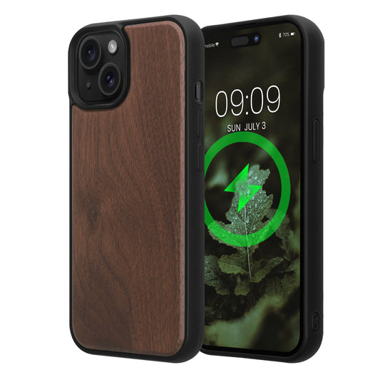 iPhone 15 Holz Handyhülle mit MagSafe Dunkelbraun