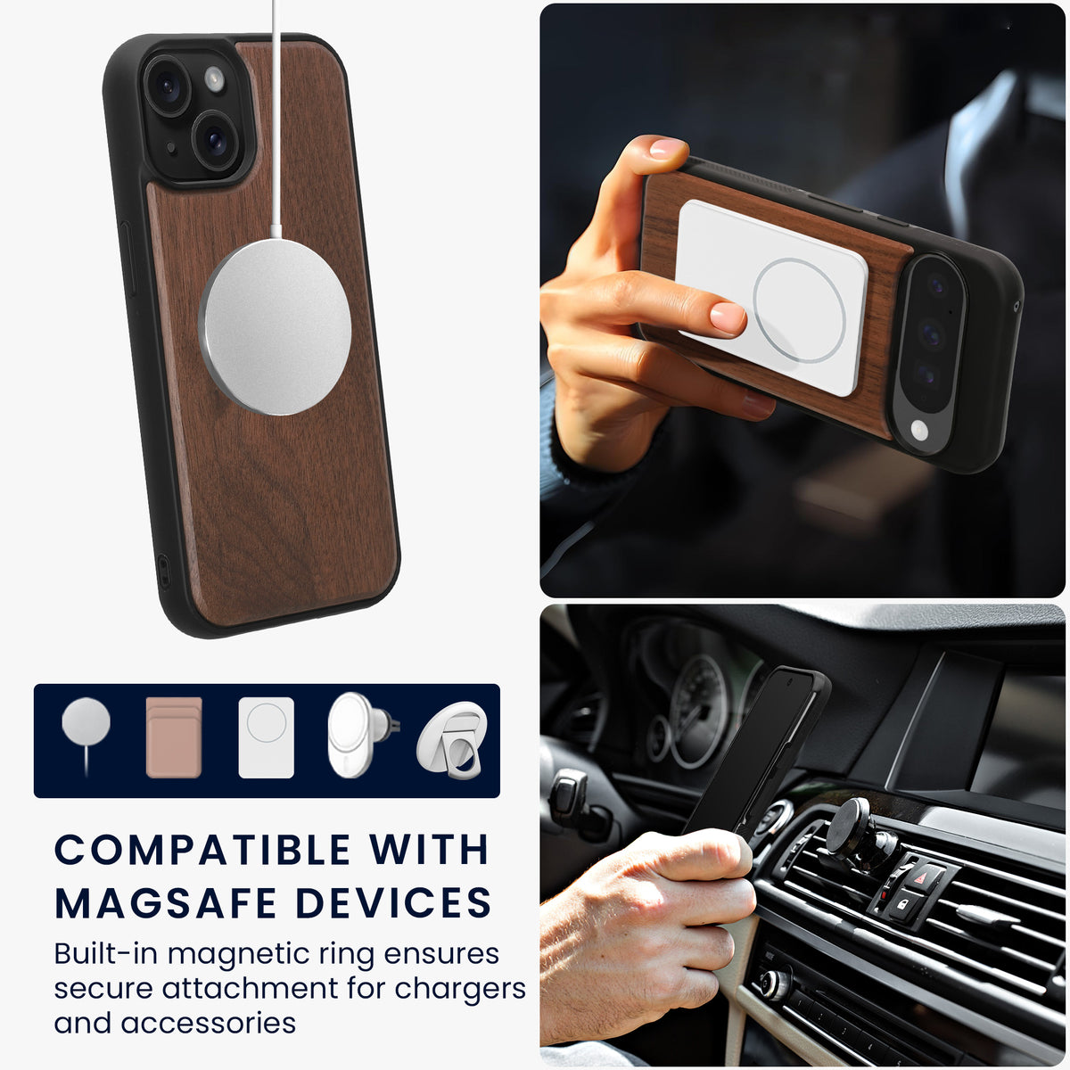 iPhone 15 Holz Handyhülle mit MagSafe Dunkelbraun KWM0000234V001C