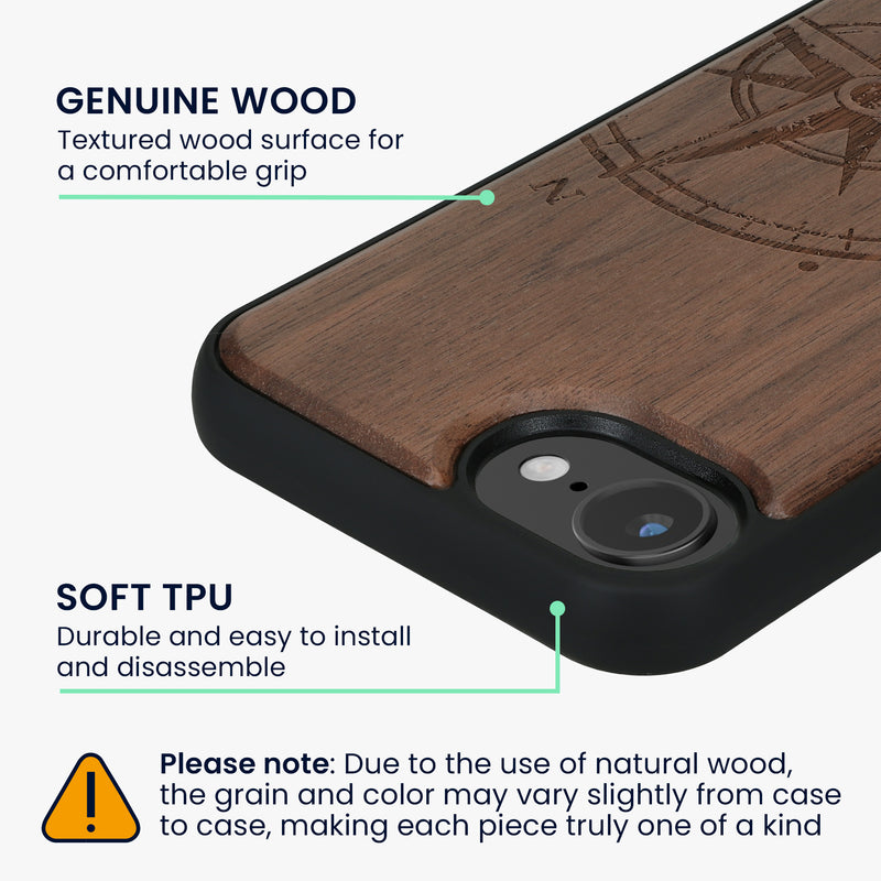 iPhone 16e Holz Handyhülle mit MagSafe Kompass Vintage KWM0000235L001C