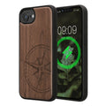 iPhone 16e Holz Handyhülle mit MagSafe Kompass Vintage Dunkelbraun