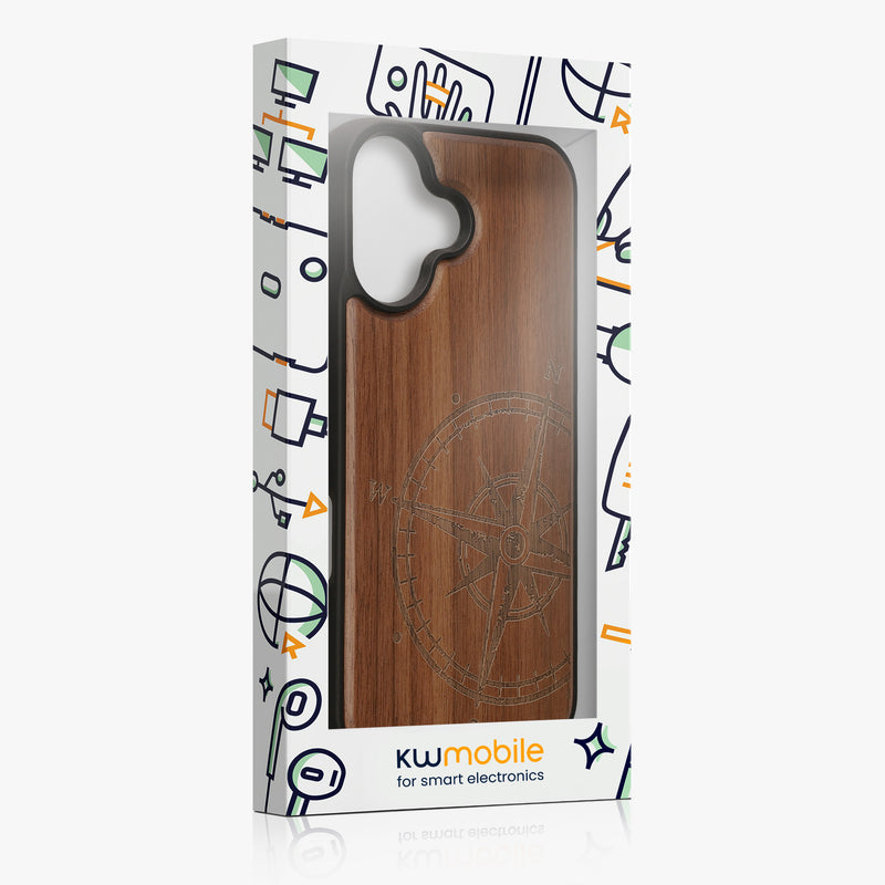 iPhone 16 Holz Handyhülle mit MagSafe Kompass Vintage KWM0000235M001C