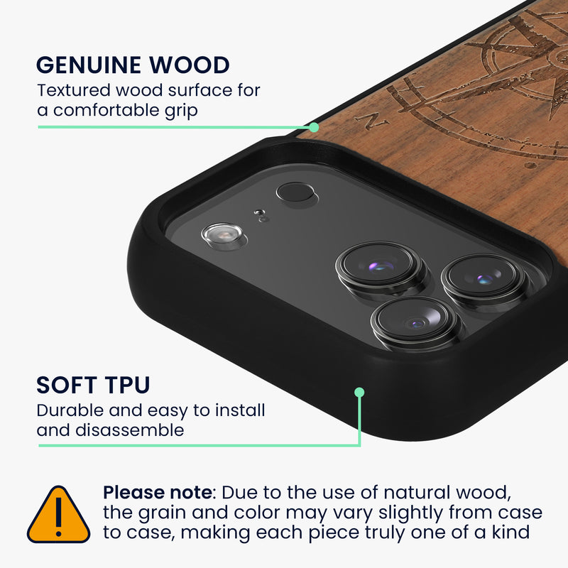 iPhone 18 Pro / iPhone 17 Pro Holz Handyhülle mit MagSafe Kompass Vintage KWM0000235P001C