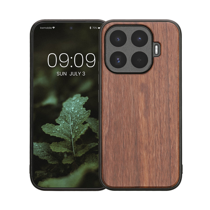 kwmobile Handyhülle für Xiaomi 17T Hülle Holz - Case mit TPU Bumper - Stoßfestes Hardcase - Schutzhülle Cover in Dunkelbraun Dunkelbraun