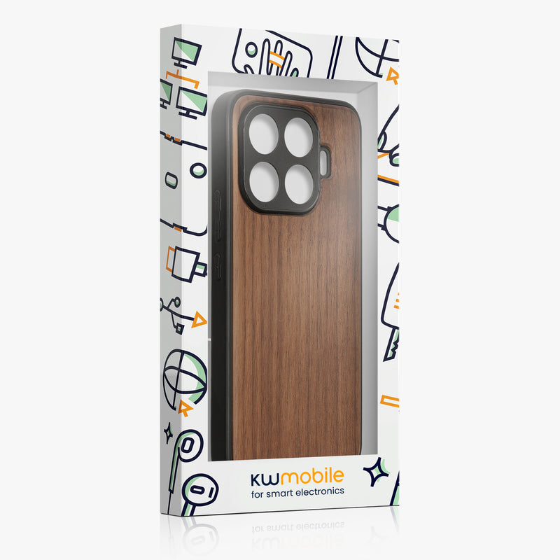 kwmobile Handyhülle für Xiaomi 17T Pro Hülle Holz - Case mit TPU Bumper - Stoßfestes Hardcase - Schutzhülle Cover in Dunkelbraun Dunkelbraun