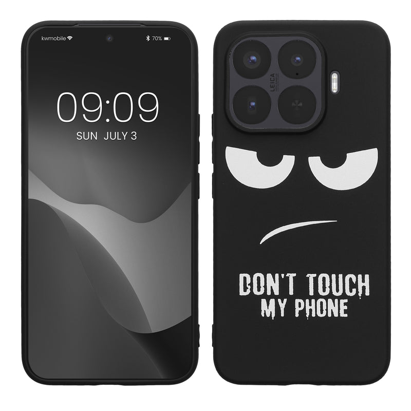 kwmobile Hülle kompatibel mit Xiaomi 17T Pro - Handyhülle Silikon Case - Don't touch my Phone Weiß Schwarz Weiß  [dsg01]
