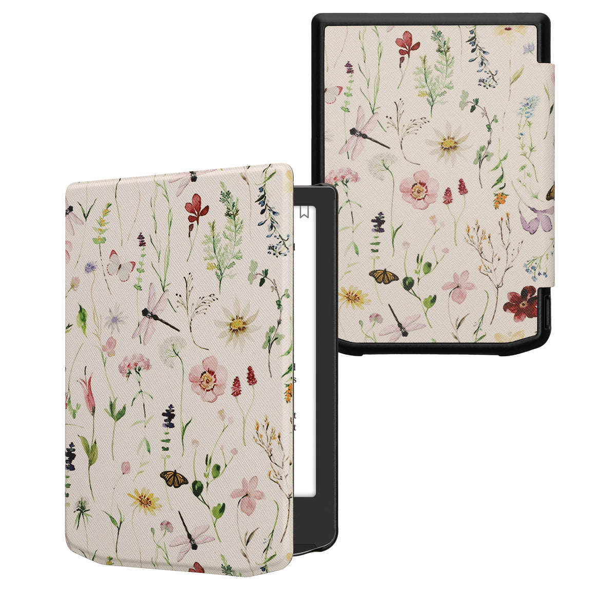 kwmobile Schutzhülle für Pocketbook Verse / Verse Lite / Verse Pro / Color / Vivlio Light/Light HD Hülle - eReader Flip Case mit Auto Sleep Funktion - Gänseblümchenfarne mit Weiß Gelb Grün Weiß  [dsg15]