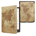 kwmobile Schutzhülle für Pocketbook InkPad 4 / Color 3 / Color 2 / Vivlio InkPad 4 / InkPad Color 3 Hülle - eReader Flip Case mit Auto Sleep Funktion - Travel Vintage mit Braun Hellbraun Braun  [dsg01]