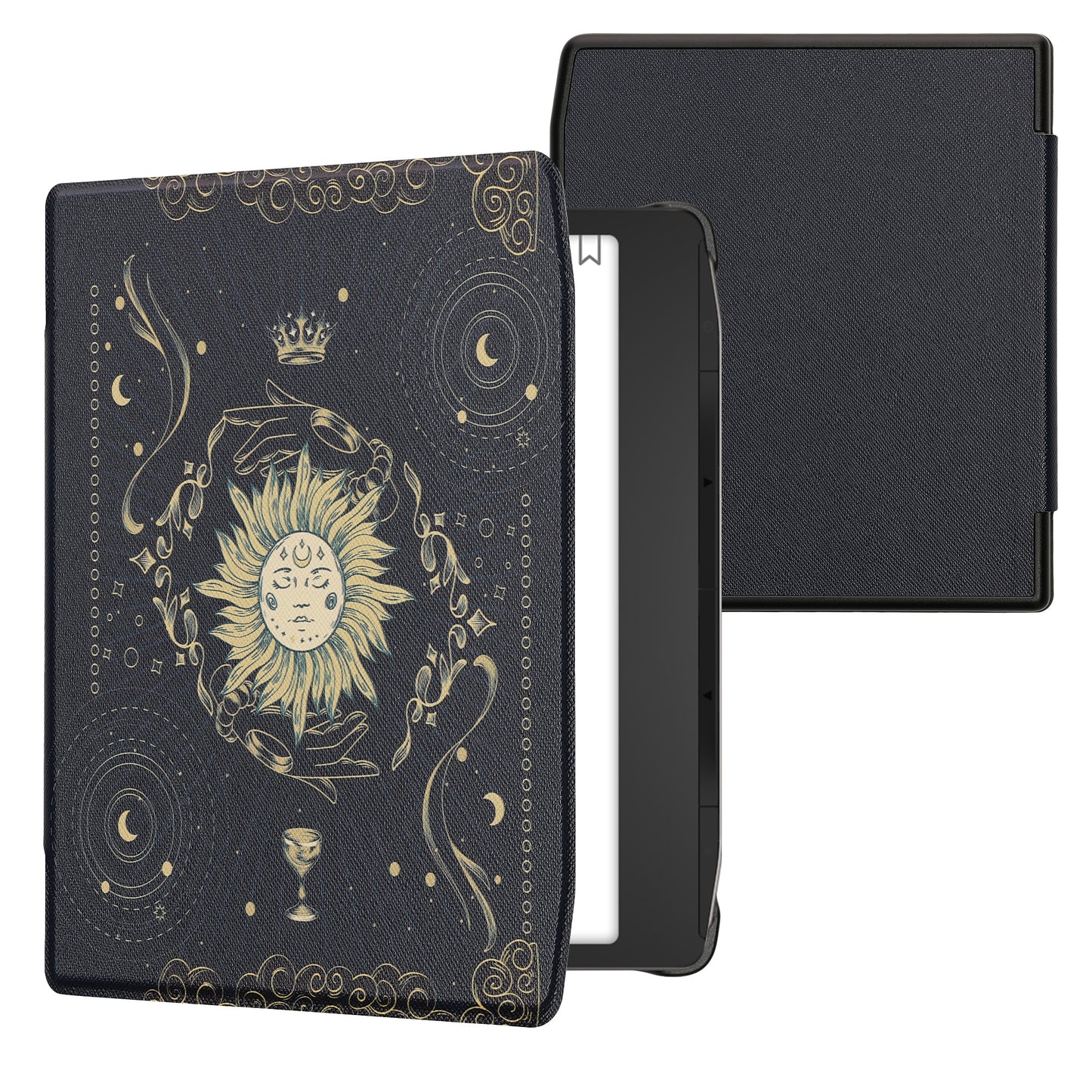 kwmobile Schutzhülle für Pocketbook Era / Era Color Hülle - eReader Flip Case mit Auto Sleep Funktion - Tarot Karten mit Dunkelblau Gelb Schwarz Dunkelblau  [dsg07]