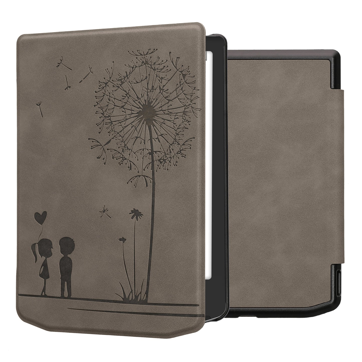 kwmobile Schutzhülle für Pocketbook Verse / Verse Lite / Verse Pro / Color / Vivlio Light/Light HD Hülle - eReader Case aus Kunstleder mit Auto Sleep Funktion - Pusteblume Love mit Grau Grau  [dsg01]