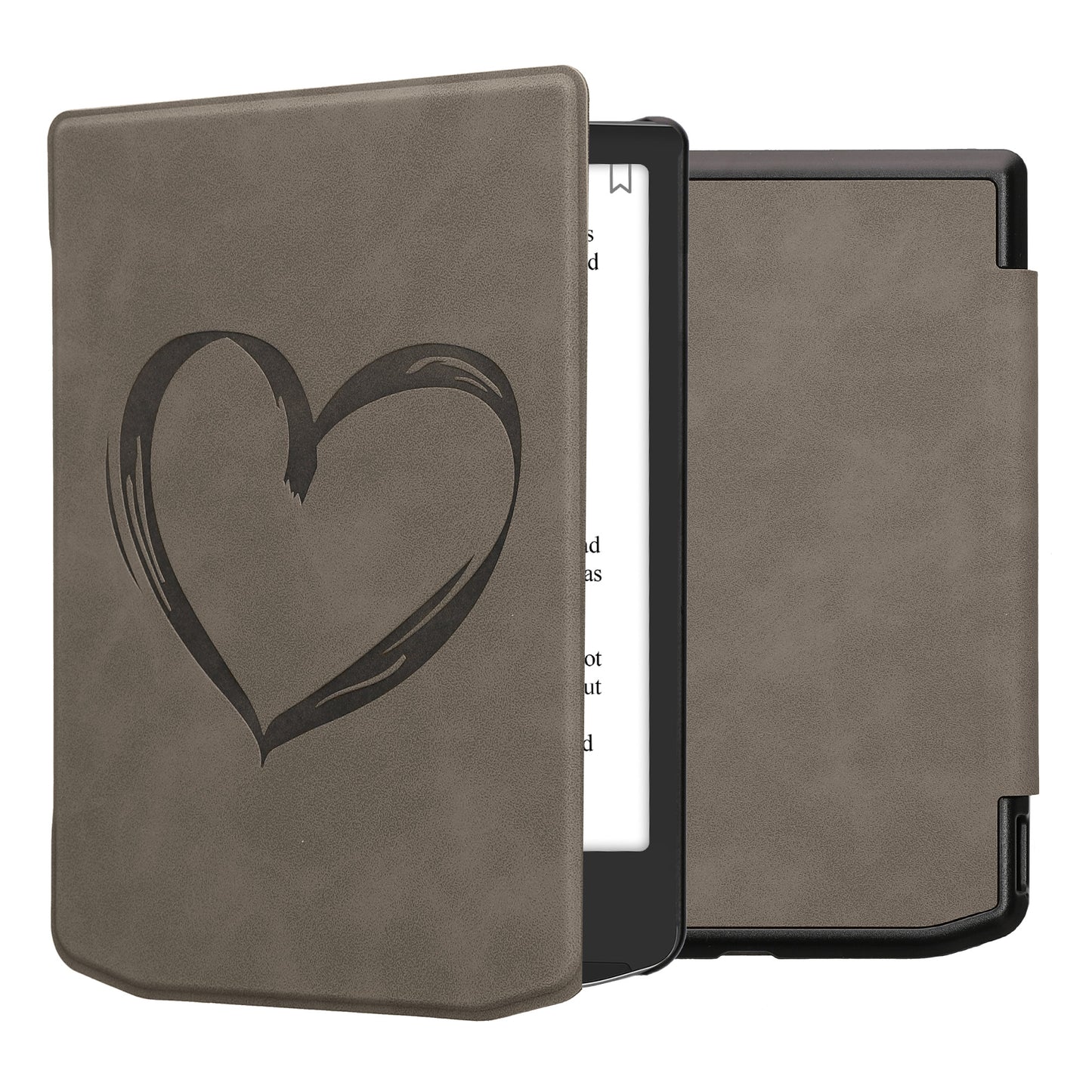 kwmobile Schutzhülle für Pocketbook Verse / Verse Lite / Verse Pro / Color / Vivlio Light/Light HD Hülle - eReader Case aus Kunstleder mit Auto Sleep Funktion - Herz Brush mit Grau Grau  [dsg03]