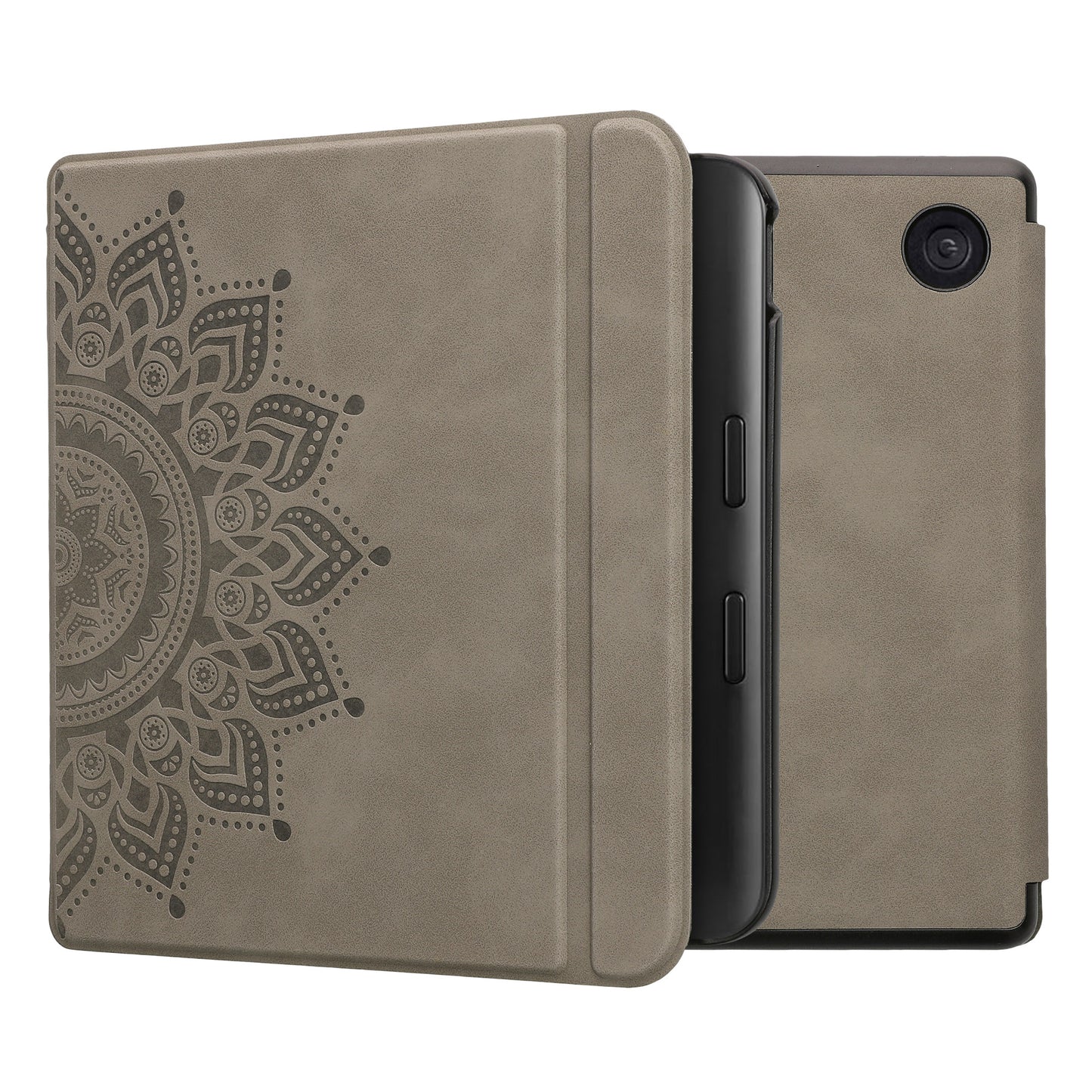 kwmobile Schutzhülle für Kobo Kobo Libra Colour / Tolino Vision Color Hülle - eReader Case aus Kunstleder mit Auto Sleep Funktion - Aufgehende Sonne mit Grau Grau  [dsg01]