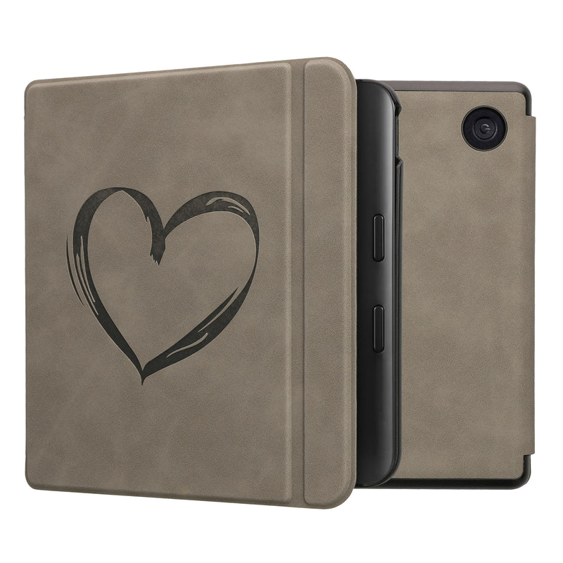 kwmobile Schutzhülle für Kobo Kobo Libra Colour / Tolino Vision Color Hülle - eReader Case aus Kunstleder mit Auto Sleep Funktion - Herz Brush mit Grau Grau  [dsg02]