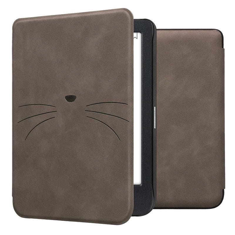kwmobile Schutzhülle für Kobo Clara BW / Clara Colour / Tolino Shine (5) / Shine Color Hülle - eReader Case aus Kunstleder mit Auto Sleep Funktion - Katze Miau mit Grau Grau  [dsg04]
