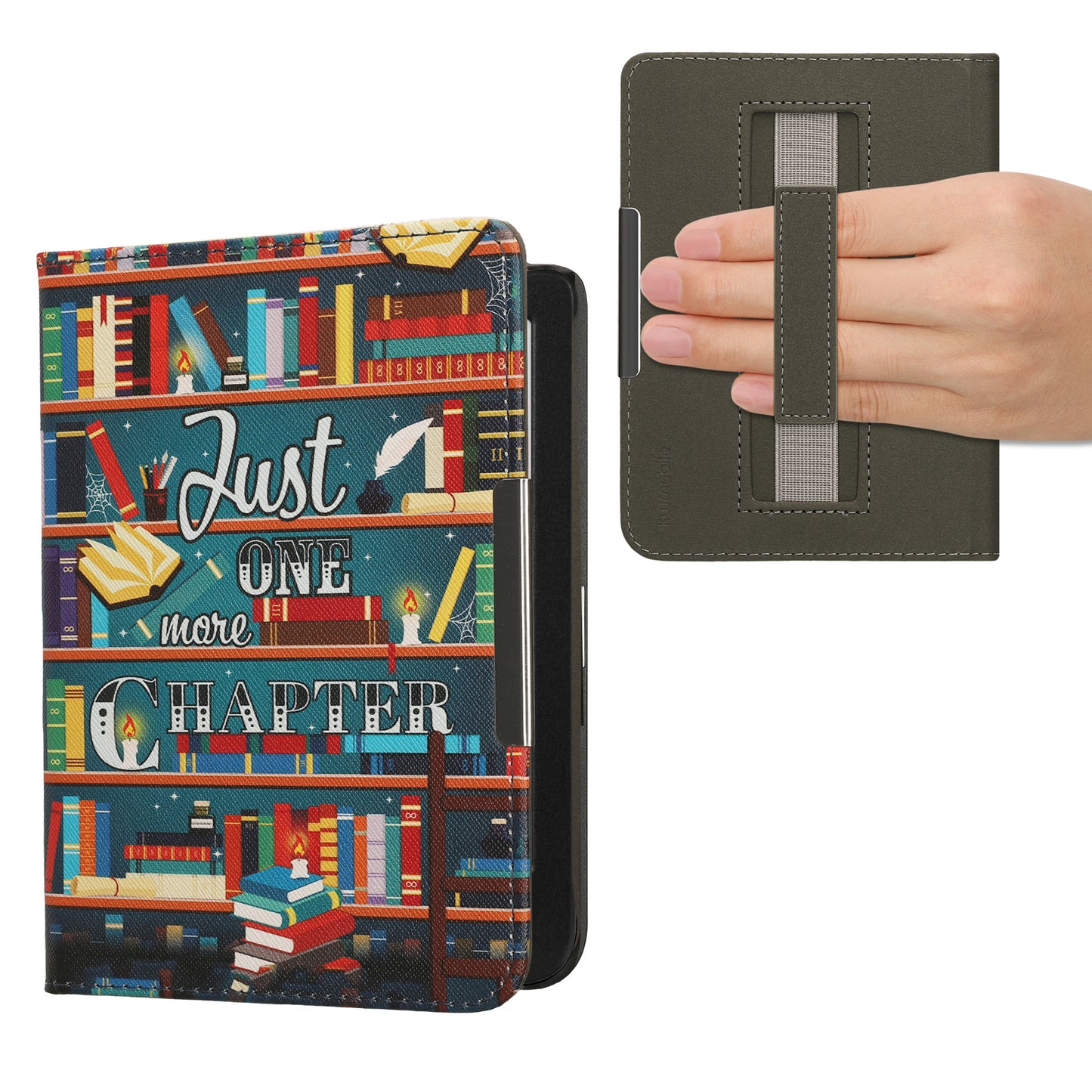 kwmobile Schutzhülle für Kobo Clara BW / Clara Colour / Tolino Shine (5) / Shine Color Hülle - eReader Flip Case mit Handschlaufe und Auto Sleep Funktion - Bibliothek Motto mit Mehrfarbig Mehrfarbig  [dsg02]