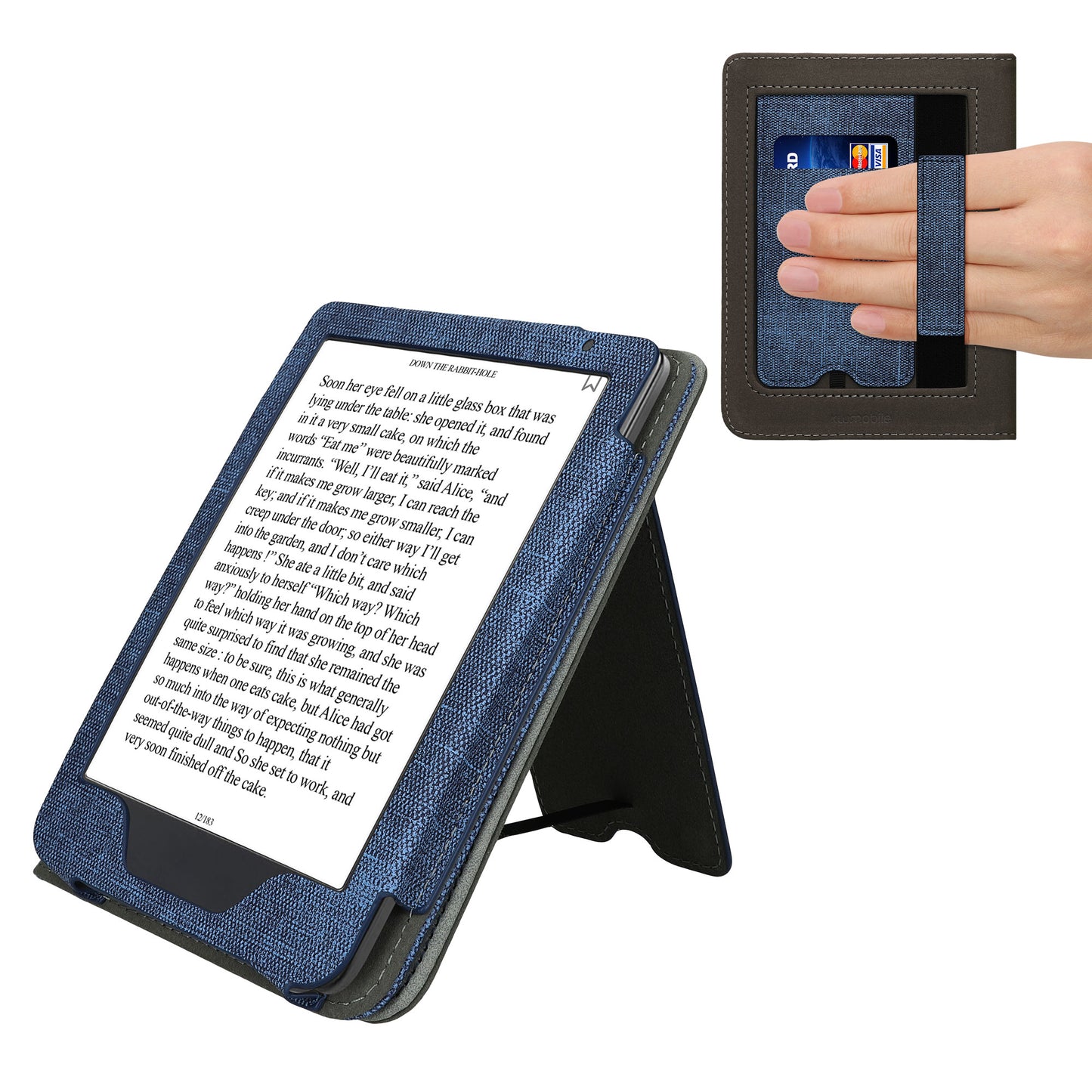 kwmobile Hülle kompatibel mit Kobo Clara BW / Clara Colour / Tolino Shine (5) / Shine Color Hülle - Flip Case mit Handschlaufe - Kunstleder Cover - Dunkelblau Dunkelgrau Dunkelblau  