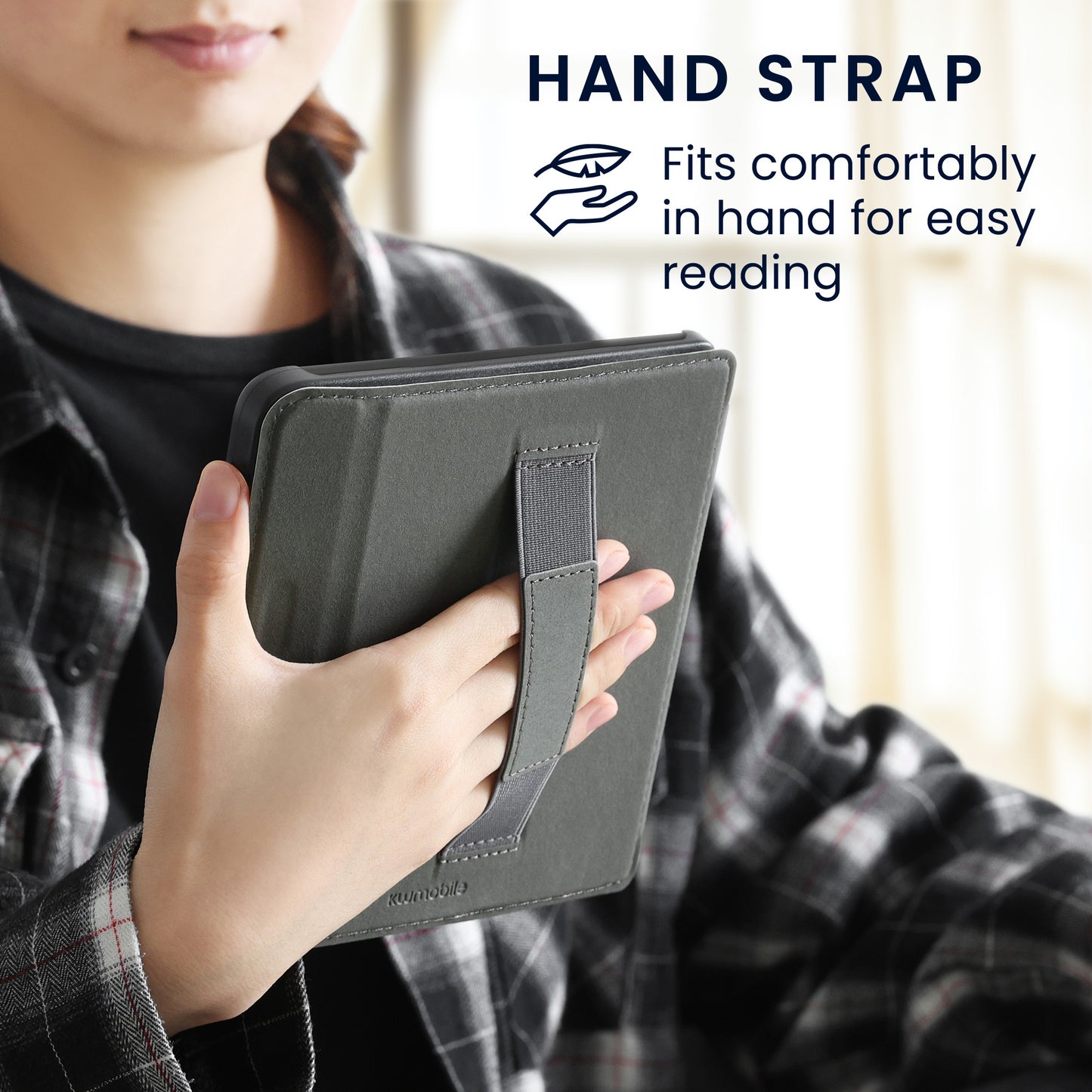 Flip case for e-reader with hand strap