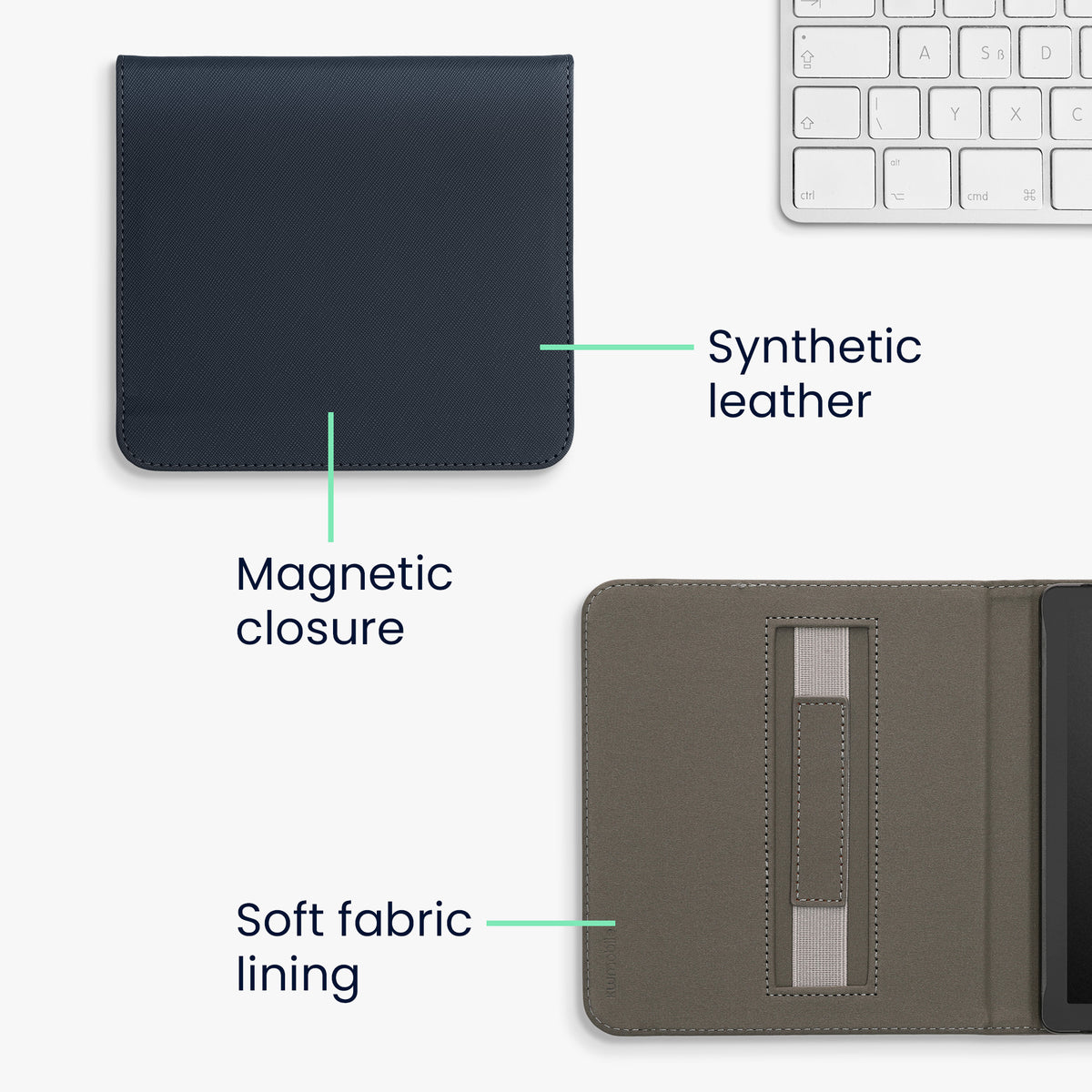 Flip case for e-reader with hand strap