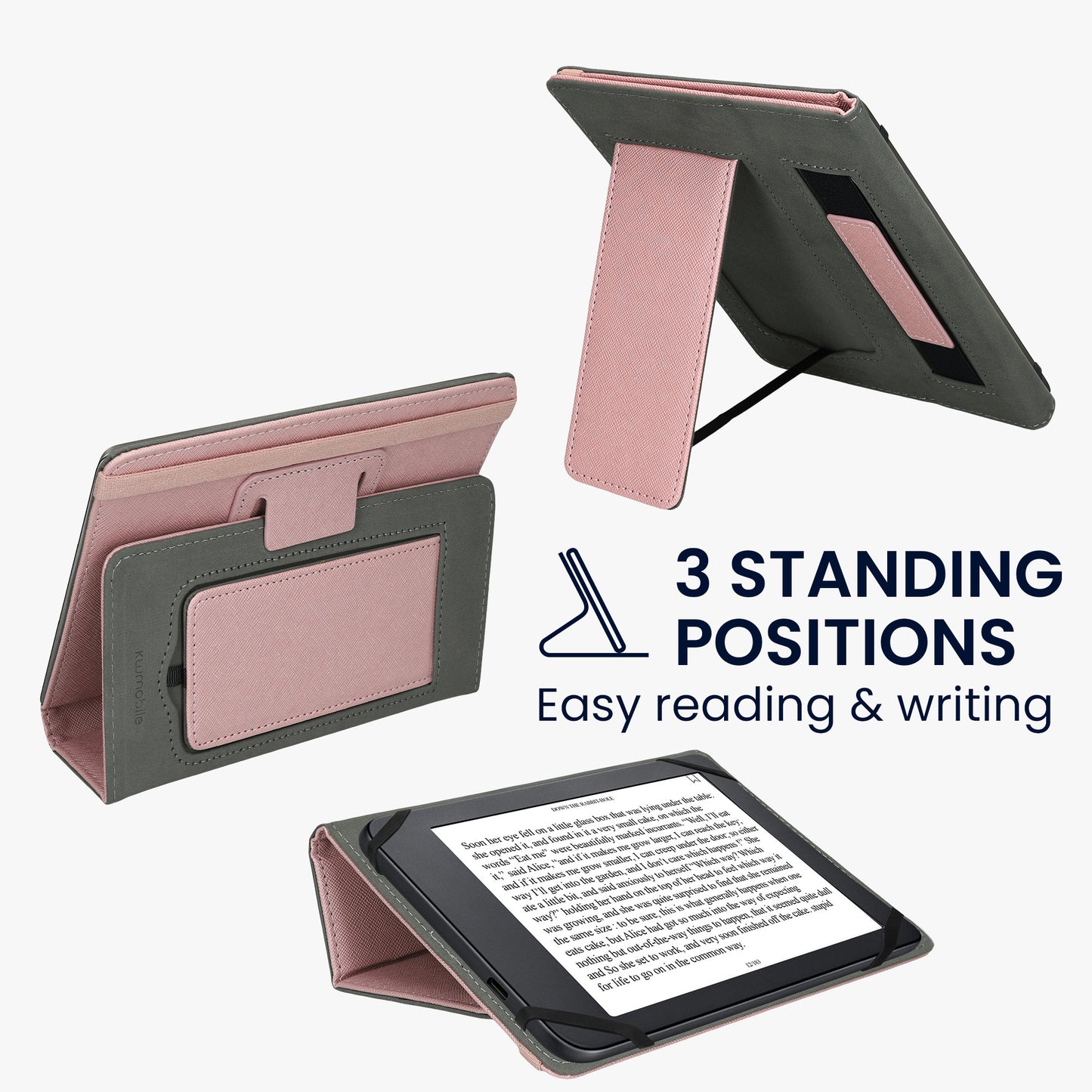 kwmobile Flip Hülle kompatibel mit 6-7" eReader e-Reader - Case mit Handschlaufe und Ständer - Cover 13x18.7cm cm