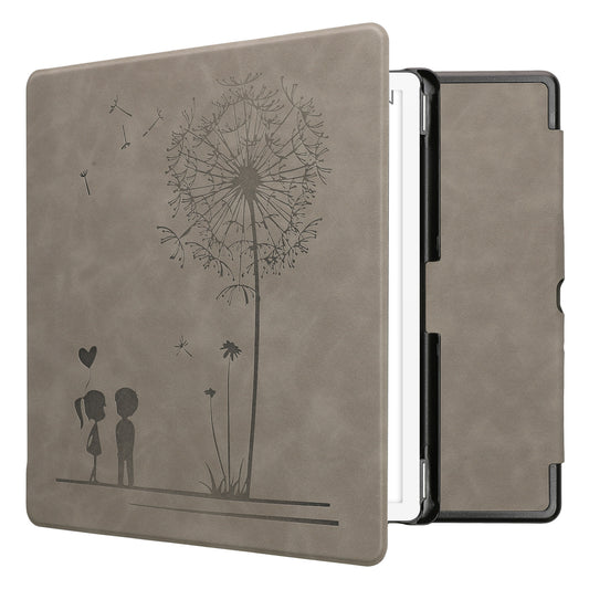 kwmobile Schutzhülle für Amazon Kindle Scribe (2024) Hülle - eReader Case aus Kunstleder mit Auto Sleep Funktion - Pusteblume Love mit Grau Grau  [dsg01]