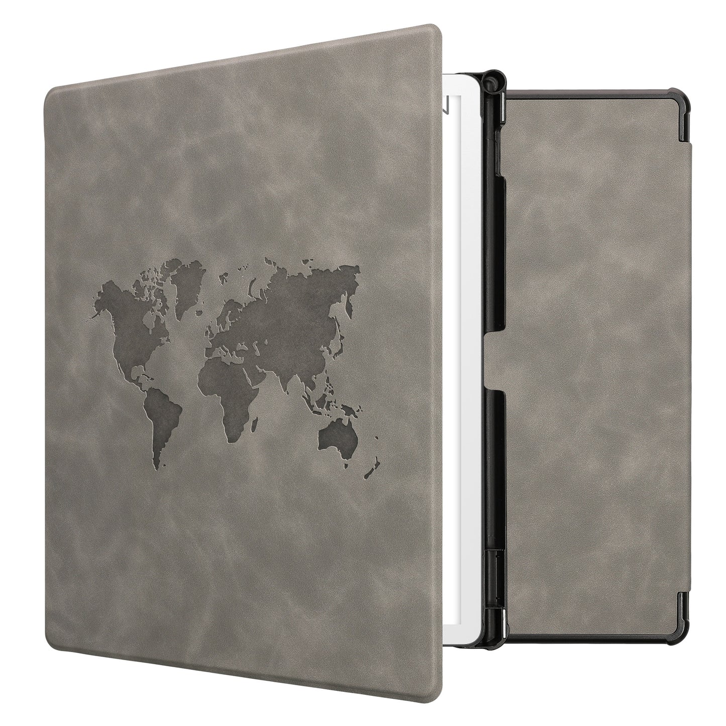kwmobile Schutzhülle für Amazon Kindle Scribe 11" (2025) Hülle - eReader Case aus Kunstleder mit Auto Sleep Funktion - Travel Umriss mit Grau Grau  [dsg03]