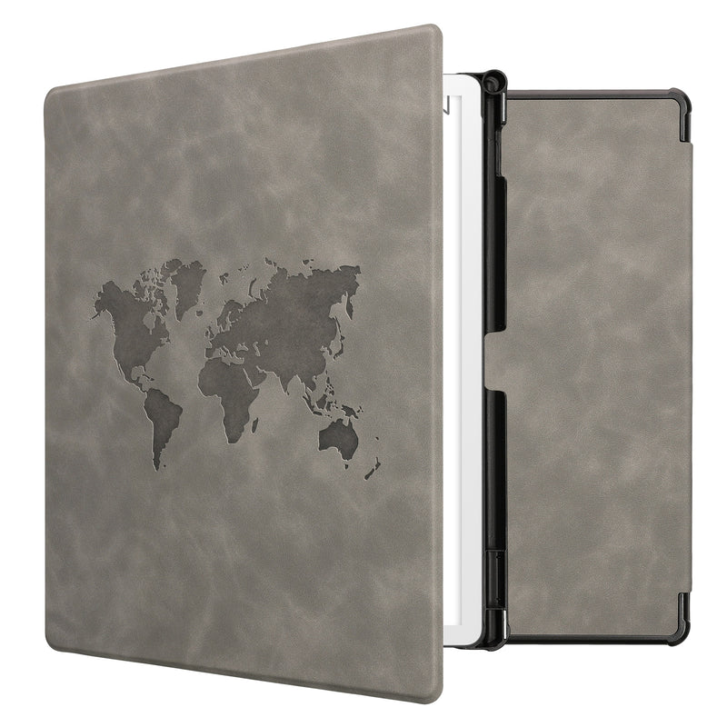 kwmobile Schutzhülle für Amazon Kindle Scribe 11" (2025) Hülle - eReader Case aus Kunstleder mit Auto Sleep Funktion - Travel Umriss mit Grau Grau  [dsg03]