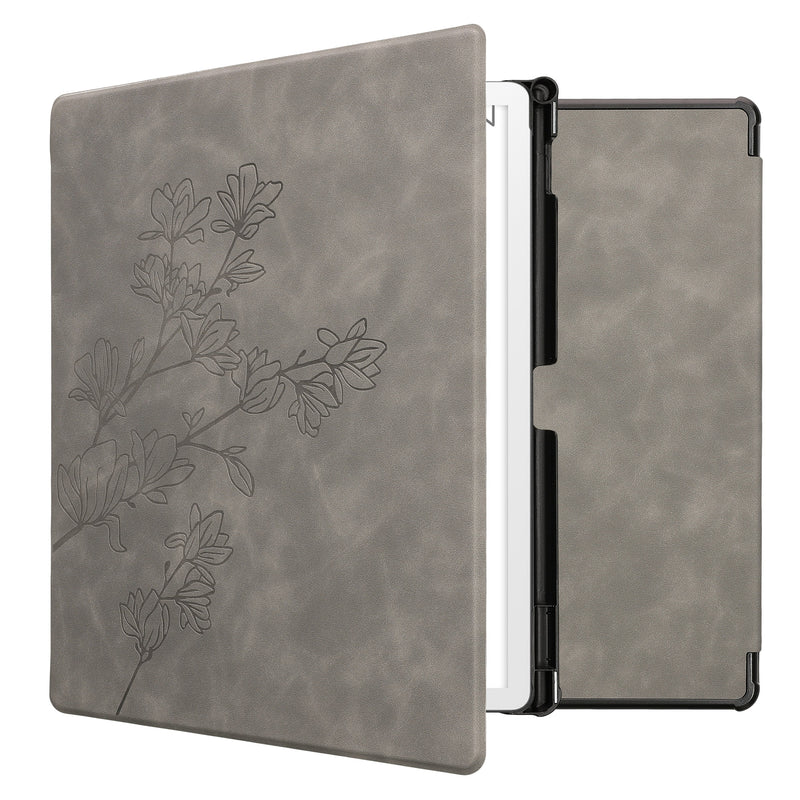kwmobile Schutzhülle für Amazon Kindle Scribe 11" (2025) Hülle - eReader Case aus Kunstleder mit Auto Sleep Funktion - Magnolien mit Grau Grau  [dsg04]