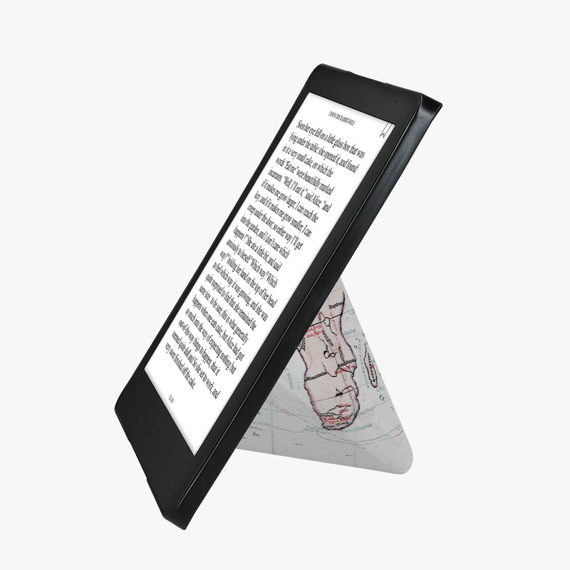 kwmobile Kunstleder eReader Schutzhülle für Kobo Aura Edition 2 Hülle - Falt Cover für E-Reader in Schwarz Mehrfarbig - Travel Schriftzug Schwarz Travel Weltkarte