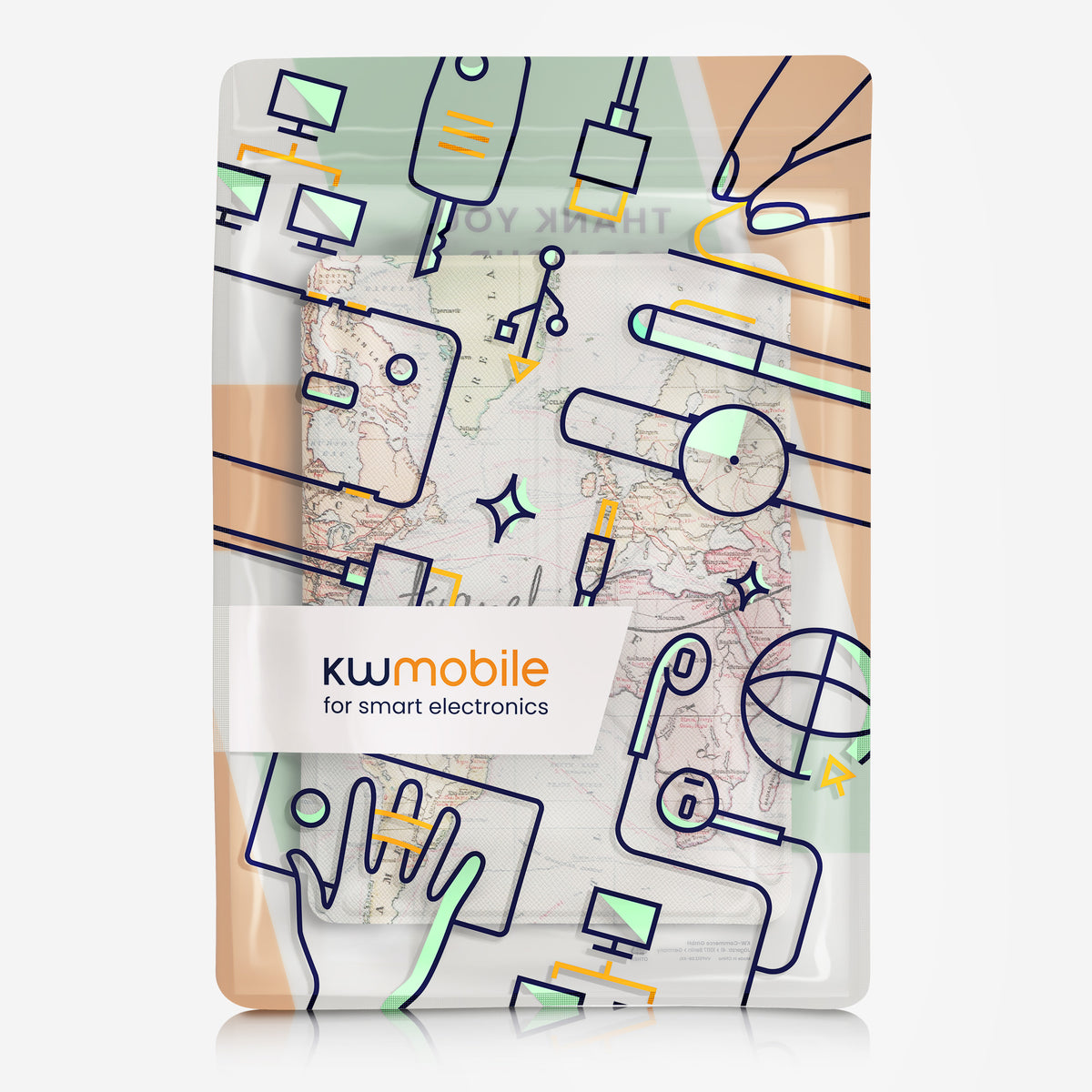 kwmobile Kunstleder eReader Schutzhülle für Kobo Aura Edition 2 Hülle - Falt Cover für E-Reader in Schwarz Mehrfarbig - Travel Schriftzug Schwarz Travel Weltkarte