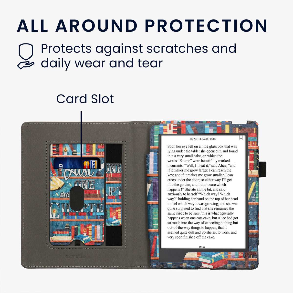 kwmobile Flip Cover Kobo Aura H2O Edition 2 - Bibliothek Motto