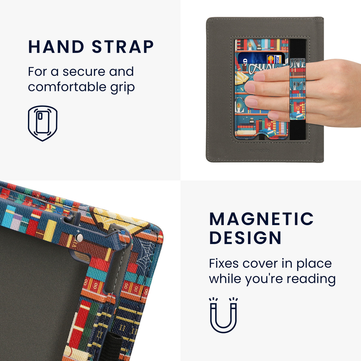 kwmobile Flip Cover Kobo Aura H2O Edition 2 - Bibliothek Motto