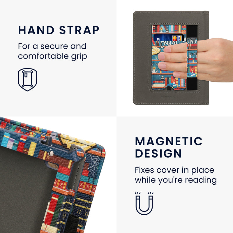 kwmobile Flip Cover Kobo Aura H2O Edition 2 - Bibliothek Motto