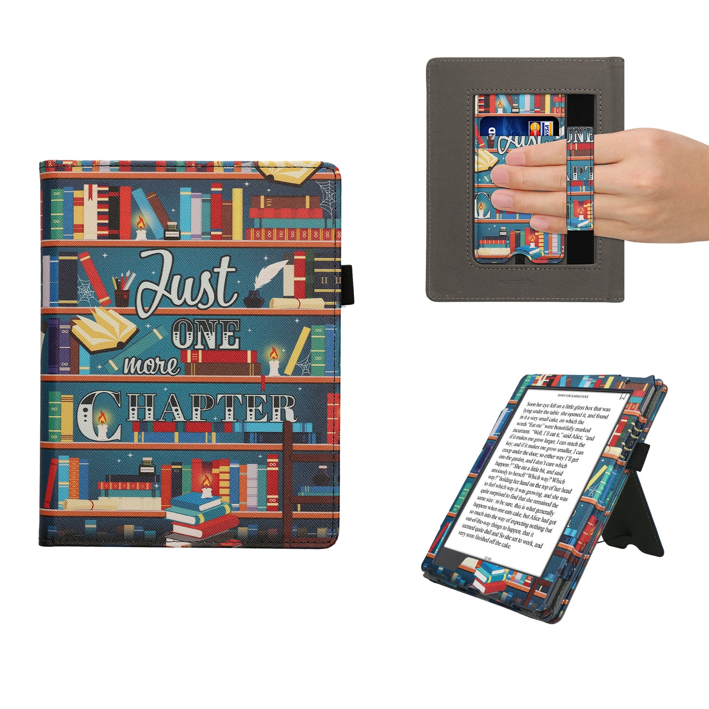 kwmobile Flip Cover Kobo Aura H2O Edition 2 - Bibliothek Motto