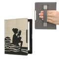 kwmobile Schutzhülle für Kobo Aura Edition 1 Hülle - eReader Flip Case mit Handschlaufe und Auto Sleep Funktion - Lesende Frau mit Schwarz Beige Schwarz  [dsg01]