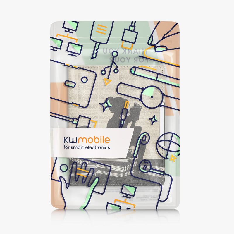 kwmobile Schutzhülle für Kobo Aura Edition 1 Hülle - eReader Flip Case mit Handschlaufe und Auto Sleep Funktion - Lesende Frau mit Schwarz Beige Schwarz  [dsg01]