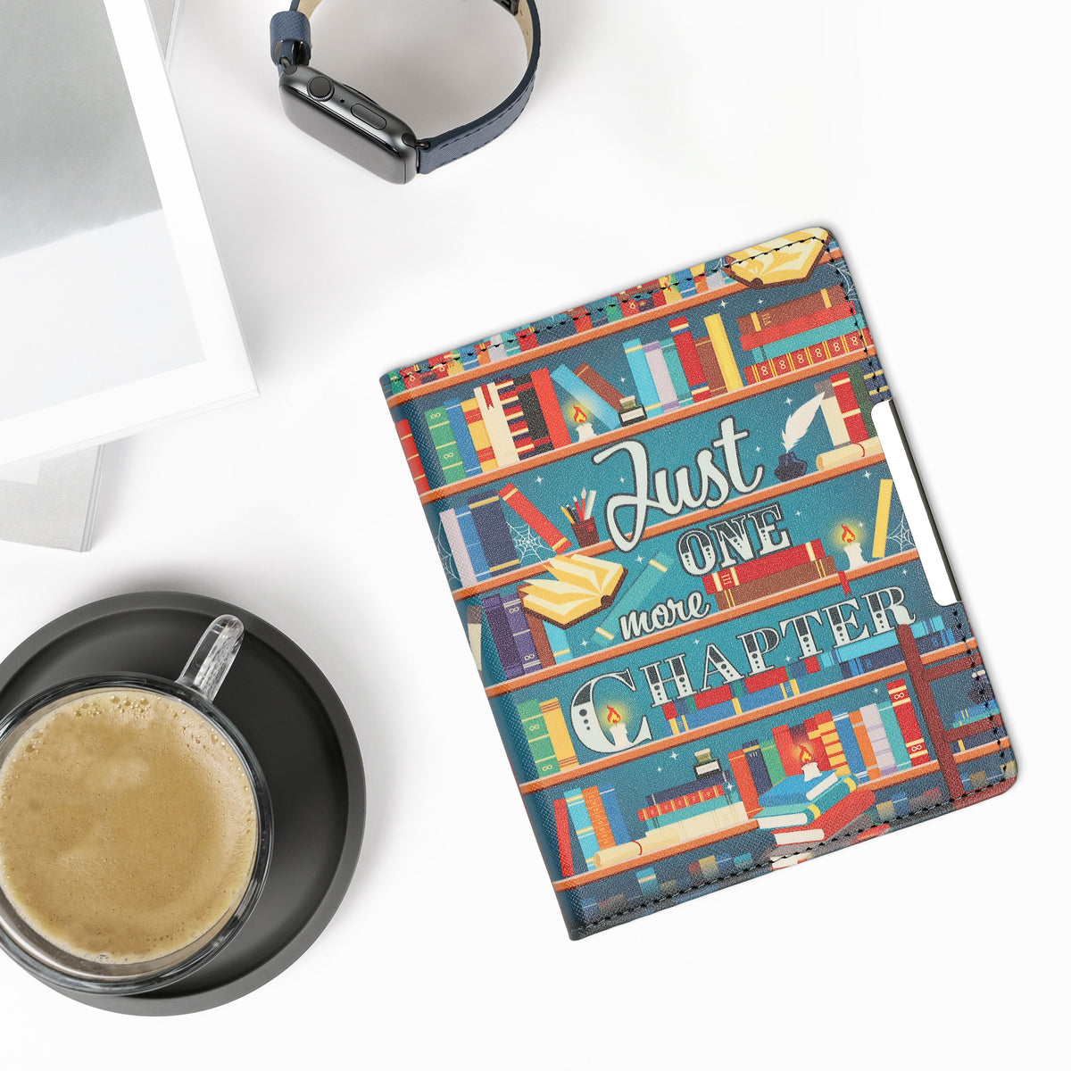 kwmobile Schutzhülle für Kobo Aura Edition 1 Hülle - eReader Flip Case mit Handschlaufe und Auto Sleep Funktion - Bibliothek Motto mit Mehrfarbig Mehrfarbig  [dsg02]