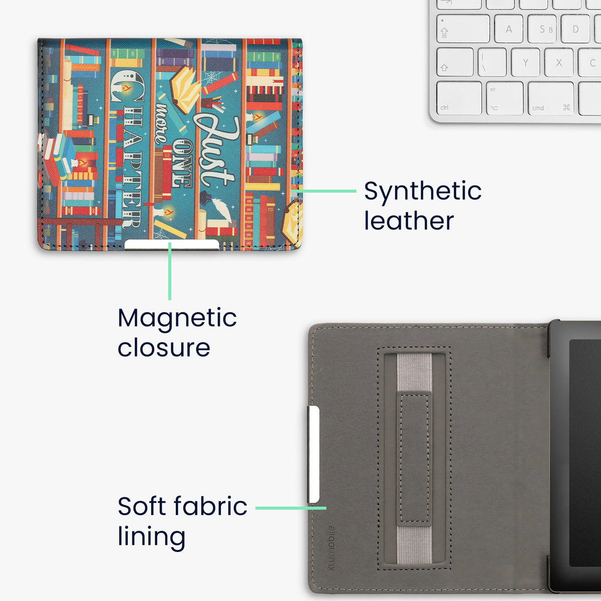 kwmobile Schutzhülle für Kobo Aura Edition 1 Hülle - eReader Flip Case mit Handschlaufe und Auto Sleep Funktion - Bibliothek Motto mit Mehrfarbig Mehrfarbig  [dsg02]