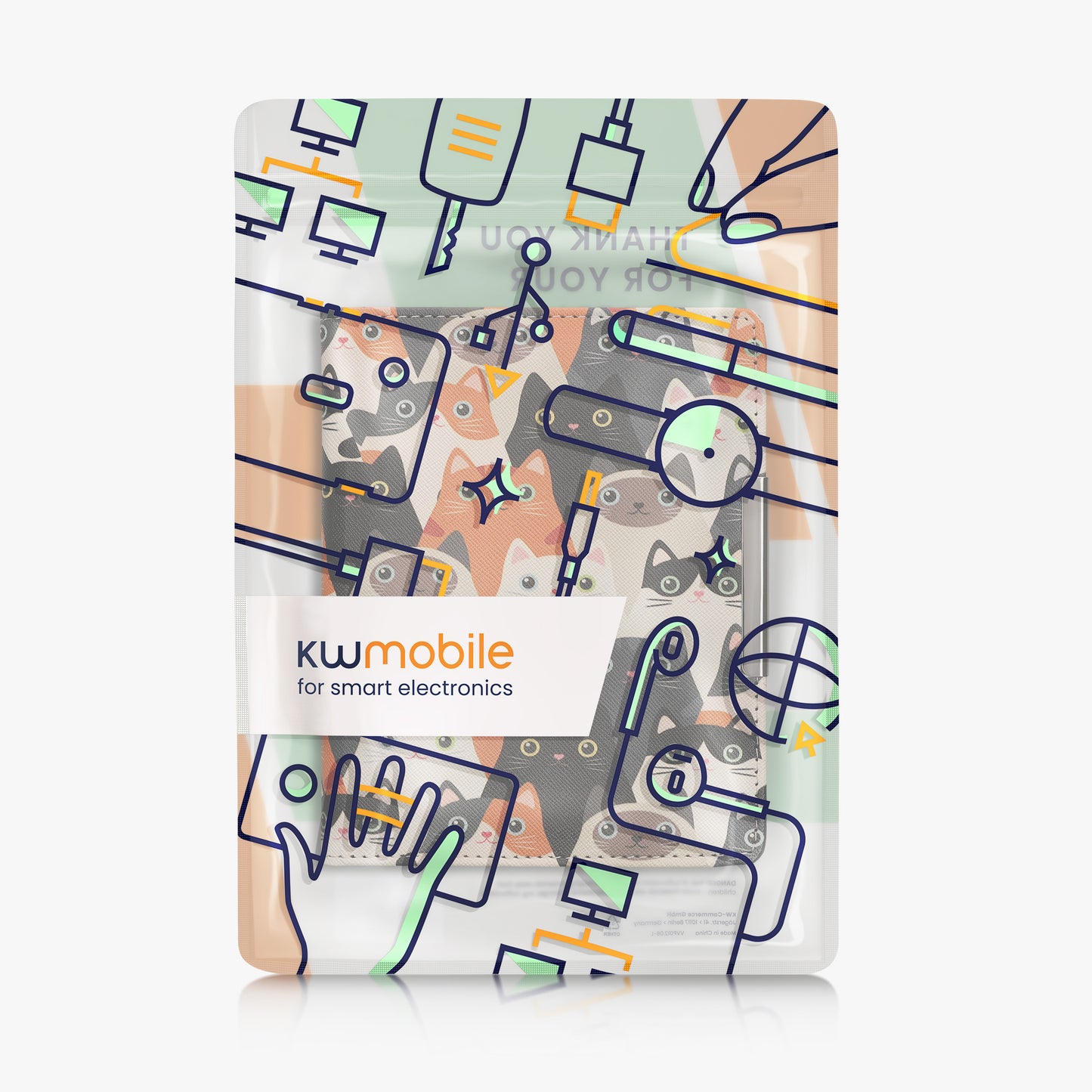 kwmobile Schutzhülle für Kobo Aura Edition 1 Hülle - eReader Flip Case mit Handschlaufe und Auto Sleep Funktion - Katzen mit Orange Schwarz Weiß Orange  [dsg03]