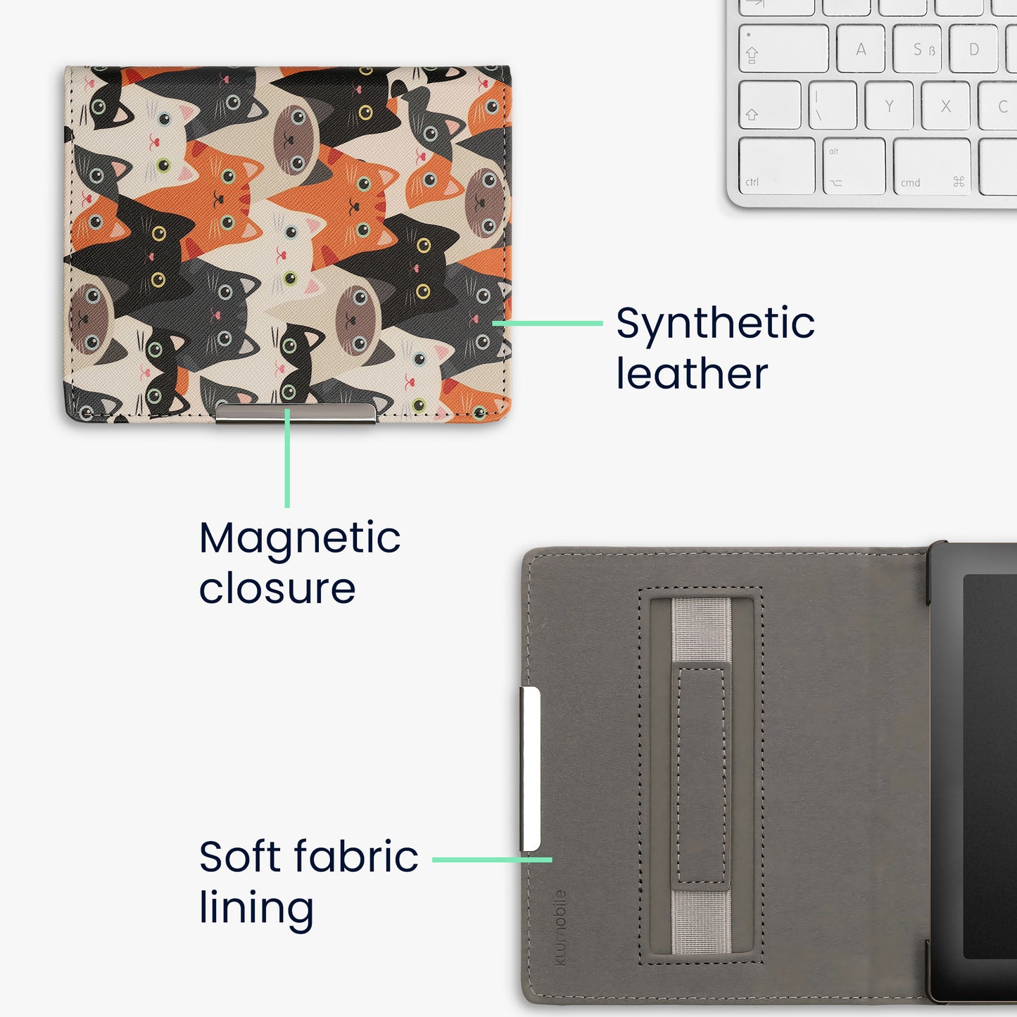 kwmobile Schutzhülle für Kobo Aura Edition 1 Hülle - eReader Flip Case mit Handschlaufe und Auto Sleep Funktion - Katzen mit Orange Schwarz Weiß Orange  [dsg03]
