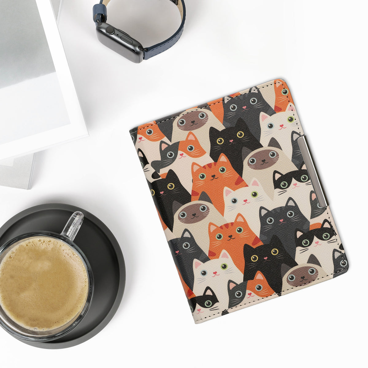 kwmobile Schutzhülle für Kobo Aura Edition 1 Hülle - eReader Flip Case mit Handschlaufe und Auto Sleep Funktion - Katzen mit Orange Schwarz Weiß Orange  [dsg03]