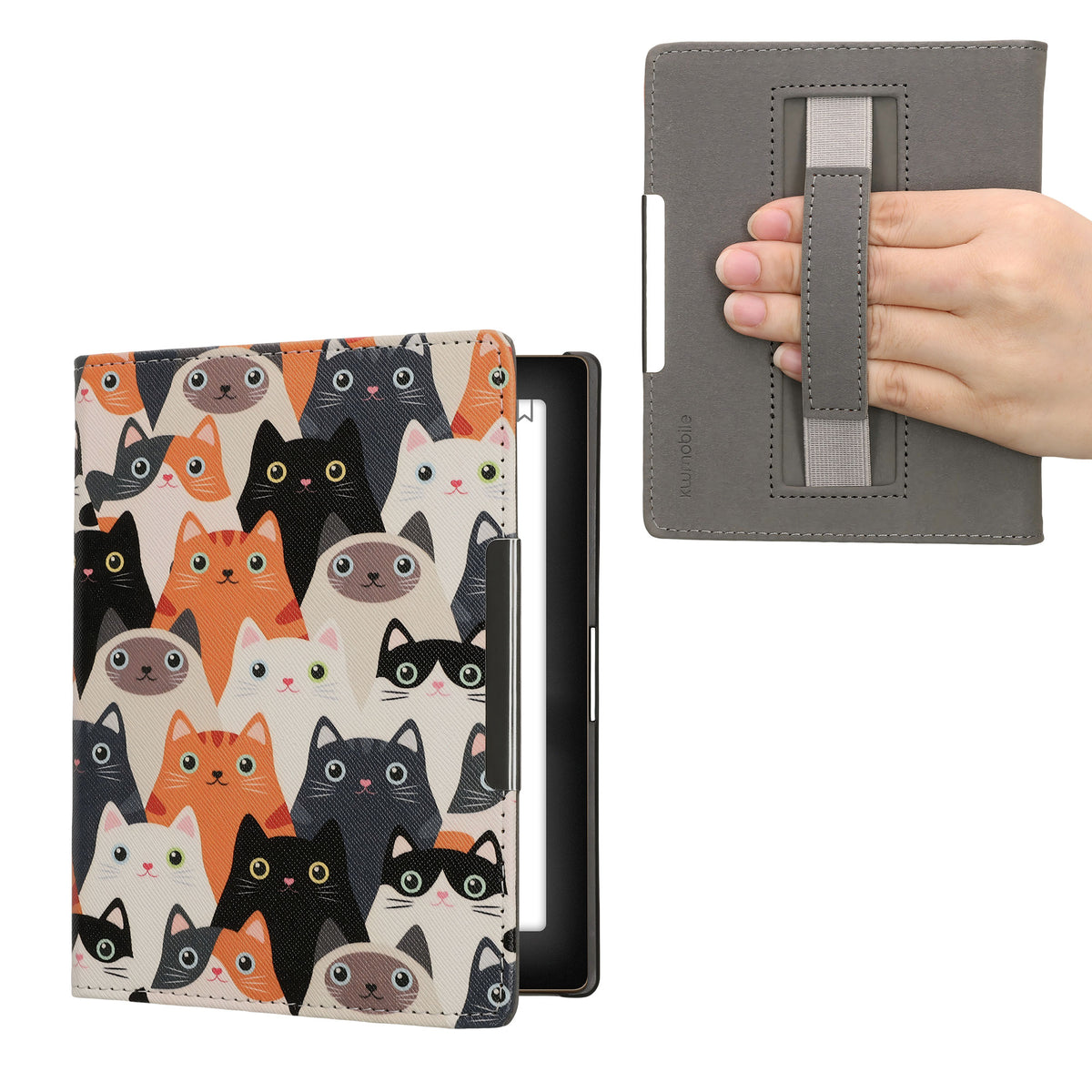 kwmobile Schutzhülle für Kobo Aura Edition 1 Hülle - eReader Flip Case mit Handschlaufe und Auto Sleep Funktion - Katzen mit Orange Schwarz Weiß Orange  [dsg03]