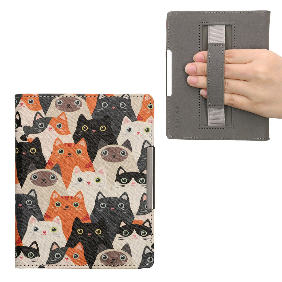 kwmobile Schutzhülle für Kobo Aura Edition 1 Hülle - eReader Flip Case mit Handschlaufe und Auto Sleep Funktion - Katzen mit Orange Schwarz Weiß Orange  [dsg03]