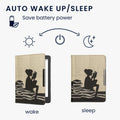 kwmobile Schutzhülle für Kobo Aura Edition 2 Hülle - eReader Flip Case mit Handschlaufe und Auto Sleep Funktion - Lesende Frau mit Schwarz Beige Schwarz  [dsg01]