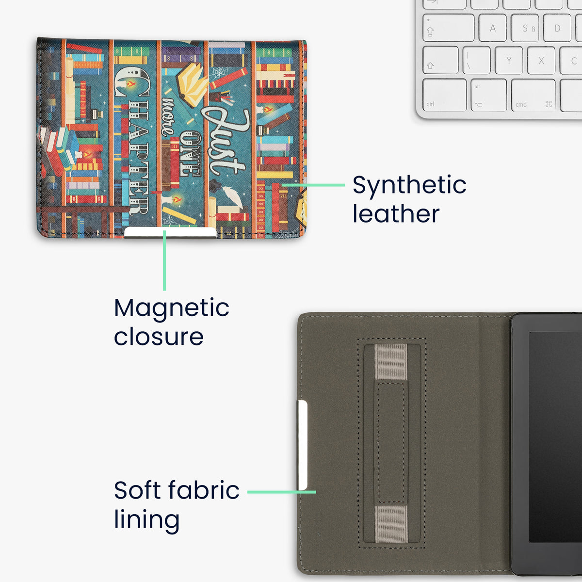 kwmobile Schutzhülle für Kobo Aura Edition 2 Hülle - eReader Flip Case mit Handschlaufe und Auto Sleep Funktion - Bibliothek Motto mit Mehrfarbig Mehrfarbig  [dsg02]