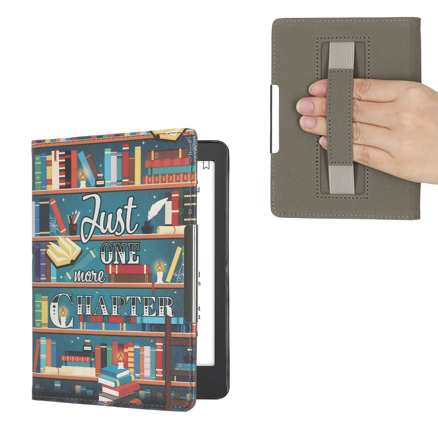 kwmobile Schutzhülle für Kobo Aura Edition 2 Hülle - eReader Flip Case mit Handschlaufe und Auto Sleep Funktion - Bibliothek Motto mit Mehrfarbig Mehrfarbig  [dsg02]