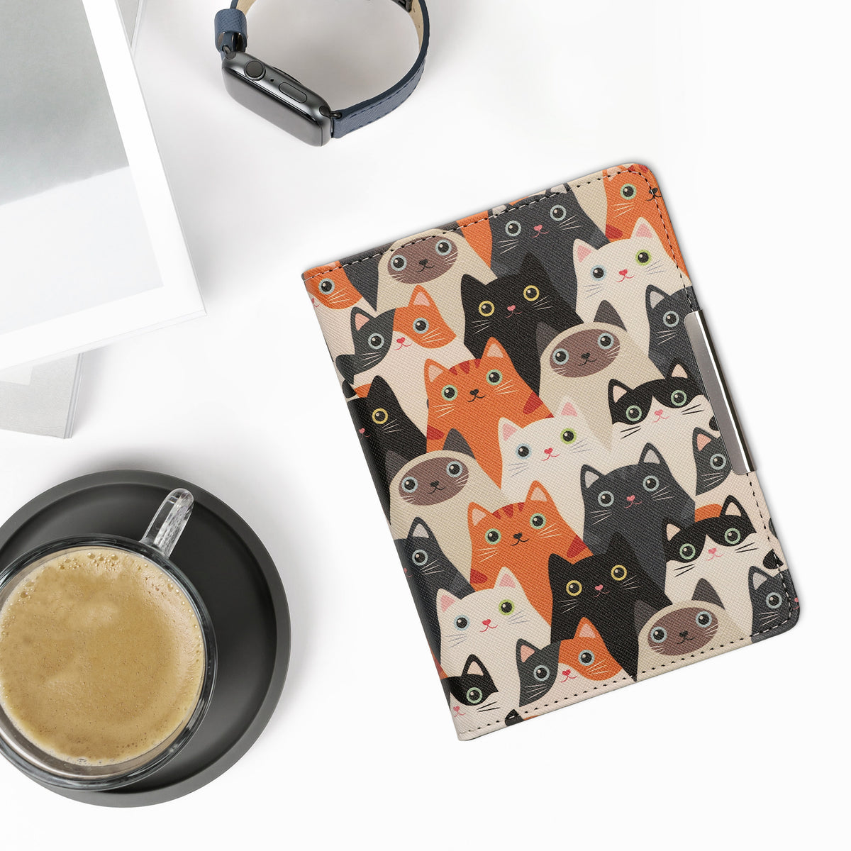 kwmobile Schutzhülle für Kobo Aura Edition 2 Hülle - eReader Flip Case mit Handschlaufe und Auto Sleep Funktion - Katzen mit Orange Schwarz Weiß Orange  [dsg03]