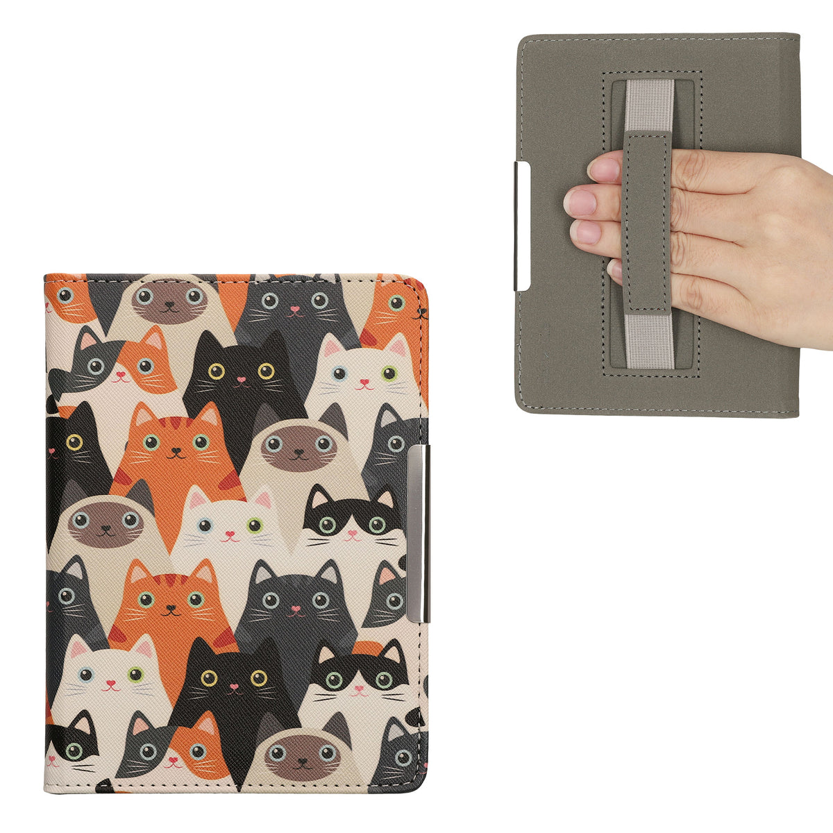 kwmobile Schutzhülle für Kobo Aura Edition 2 Hülle - eReader Flip Case mit Handschlaufe und Auto Sleep Funktion - Katzen mit Orange Schwarz Weiß Orange  [dsg03]